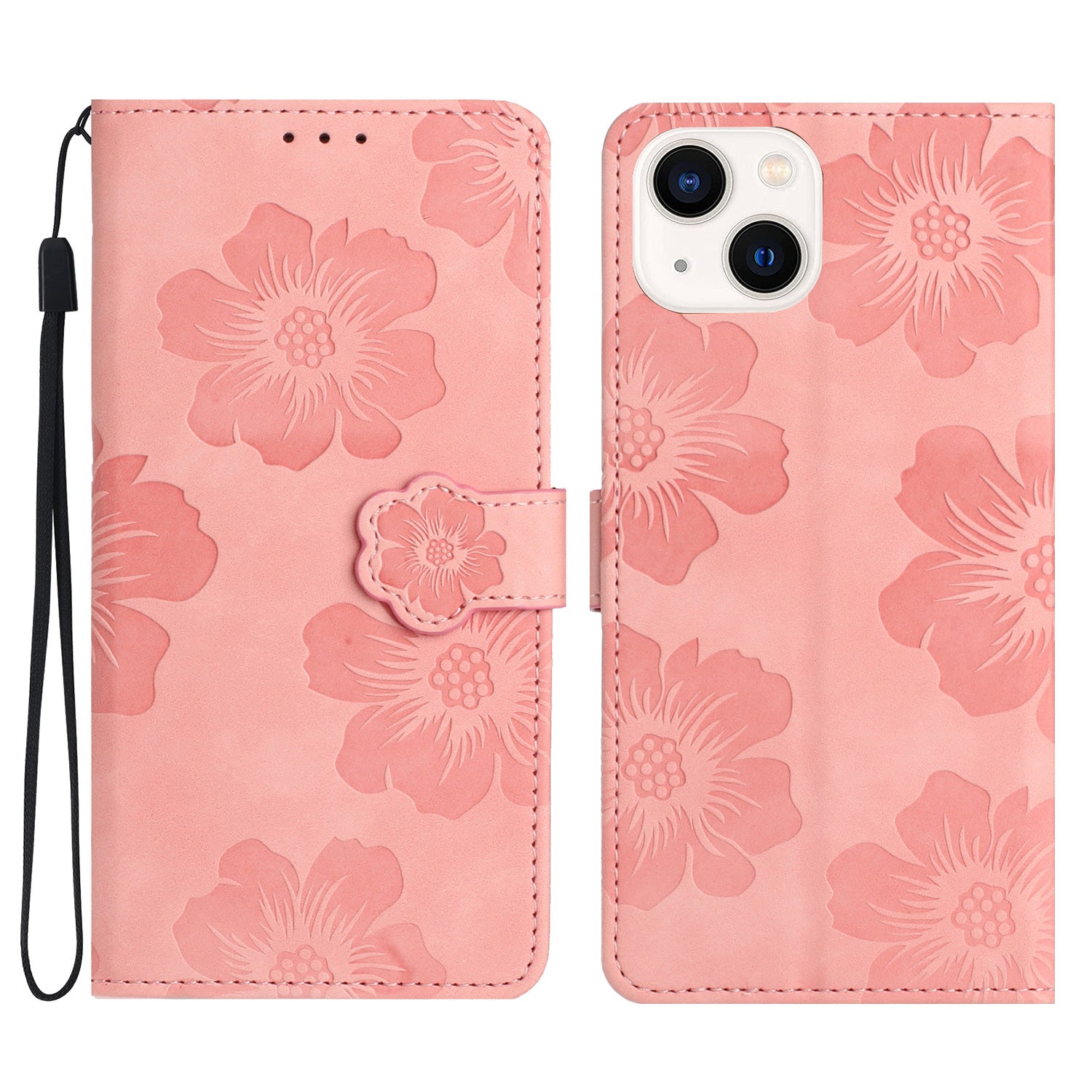 For iPhone 13 6.1 inch Wallet Cover PU Leather Flip Stand Phone Shell Imprinted Flower Pattern Phone Case