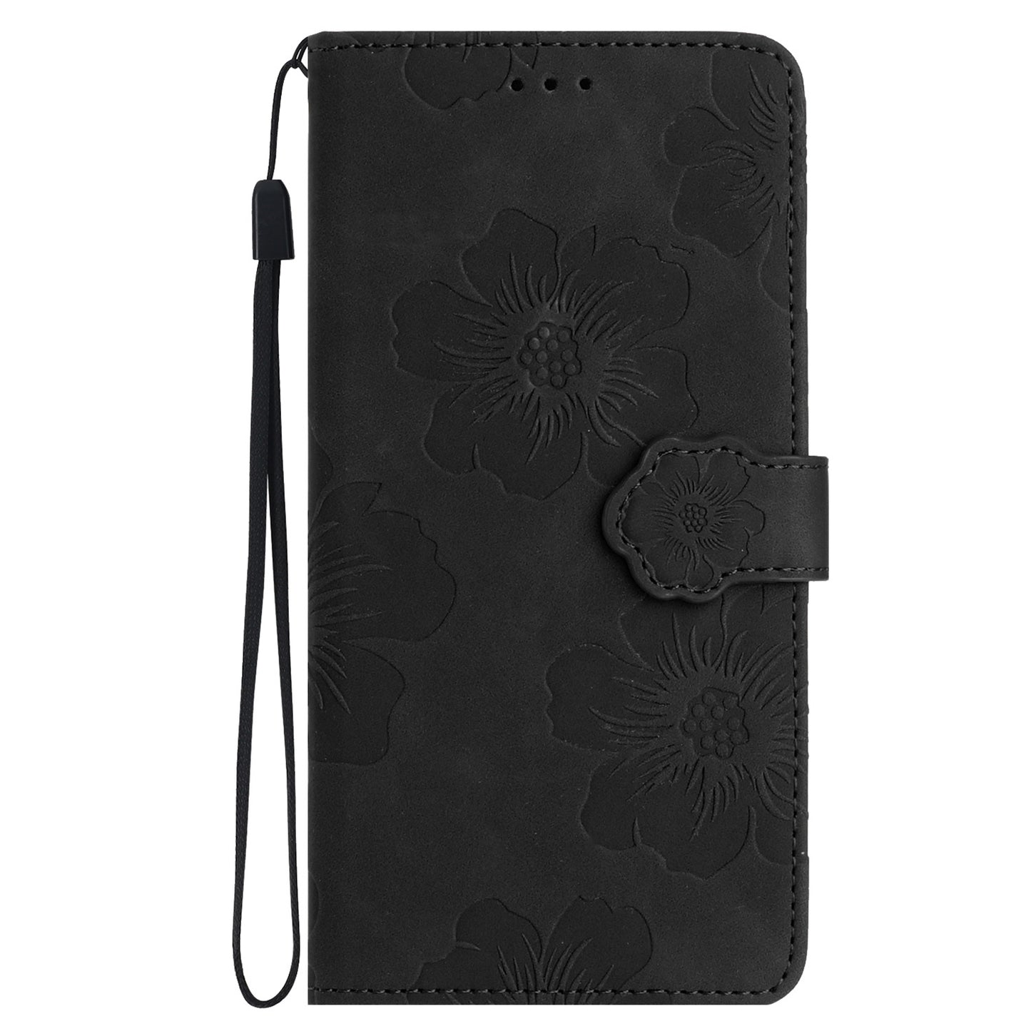 For iPhone 14 Cell Phone Case PU Leather Imprinted Flower Pattern Stand Wallet Cover with Strap