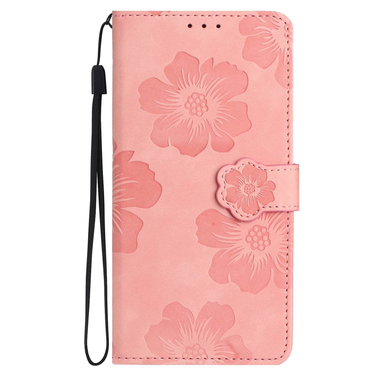 For iPhone 14 Cell Phone Case PU Leather Imprinted Flower Pattern Stand Wallet Cover with Strap