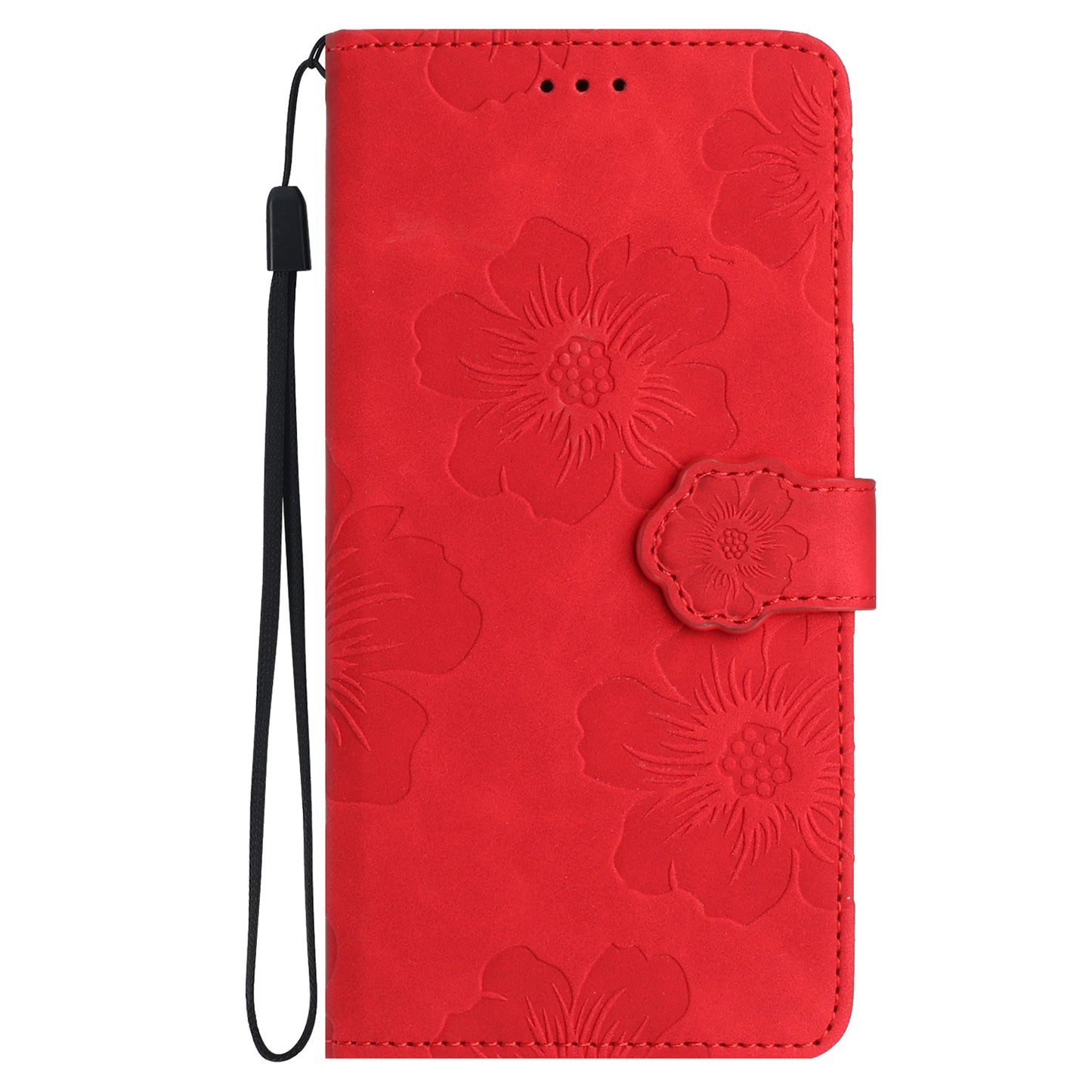 For iPhone 14 Cell Phone Case PU Leather Imprinted Flower Pattern Stand Wallet Cover with Strap