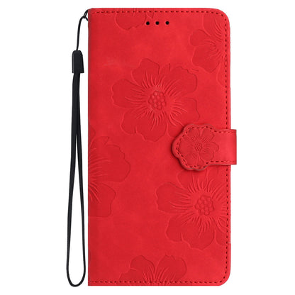 For iPhone 14 Cell Phone Case PU Leather Imprinted Flower Pattern Stand Wallet Cover with Strap