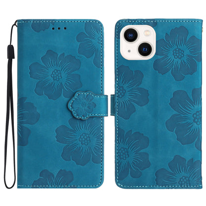 For iPhone 14 Plus PU Leather Phone Shell Wallet Cover Imprinted Flower Pattern Flip Stand Case