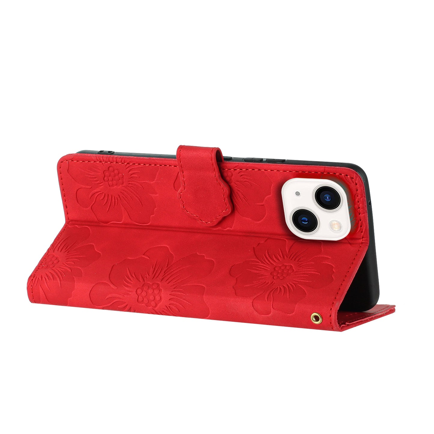 For iPhone 14 Plus PU Leather Phone Shell Wallet Cover Imprinted Flower Pattern Flip Stand Case