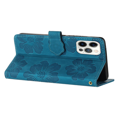 For iPhone 13 Pro Max Stand Phone Case Imprinted Flower Pattern Wallet Cover Flip Style PU Leather Shell