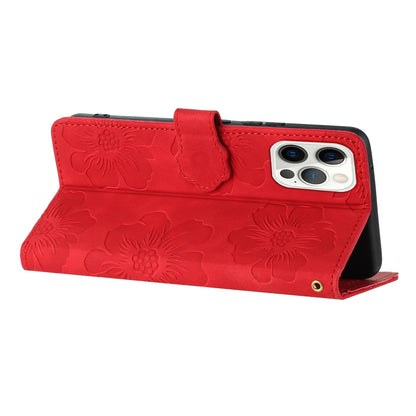 For iPhone 13 Pro Max Stand Phone Case Imprinted Flower Pattern Wallet Cover Flip Style PU Leather Shell