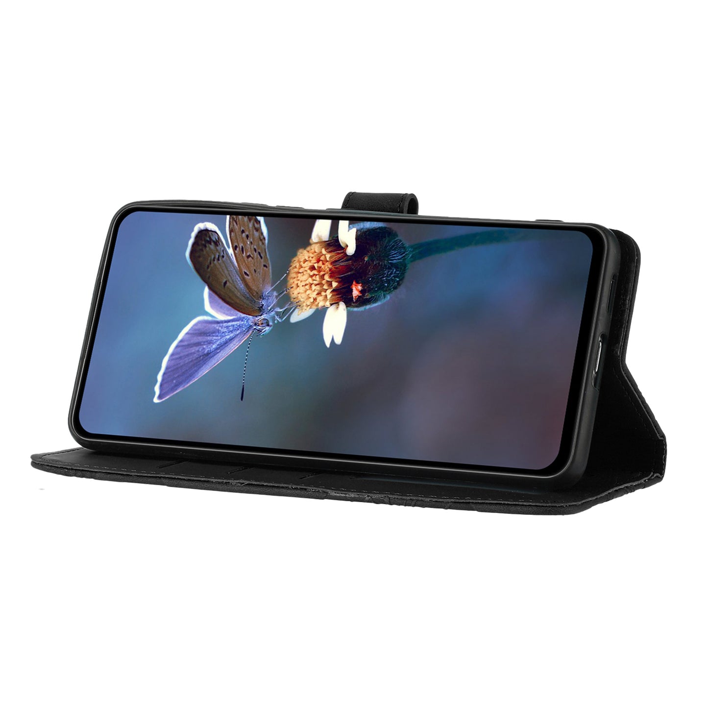 For iPhone 13 Pro Max Stand Phone Case Imprinted Flower Pattern Wallet Cover Flip Style PU Leather Shell