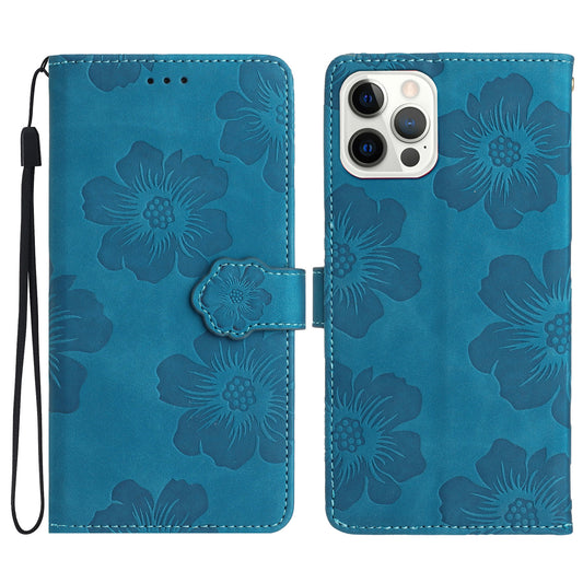 For iPhone 14 Pro Max Flowers Pattern Phone Case PU Leather Flip Stand Wallet Cover
