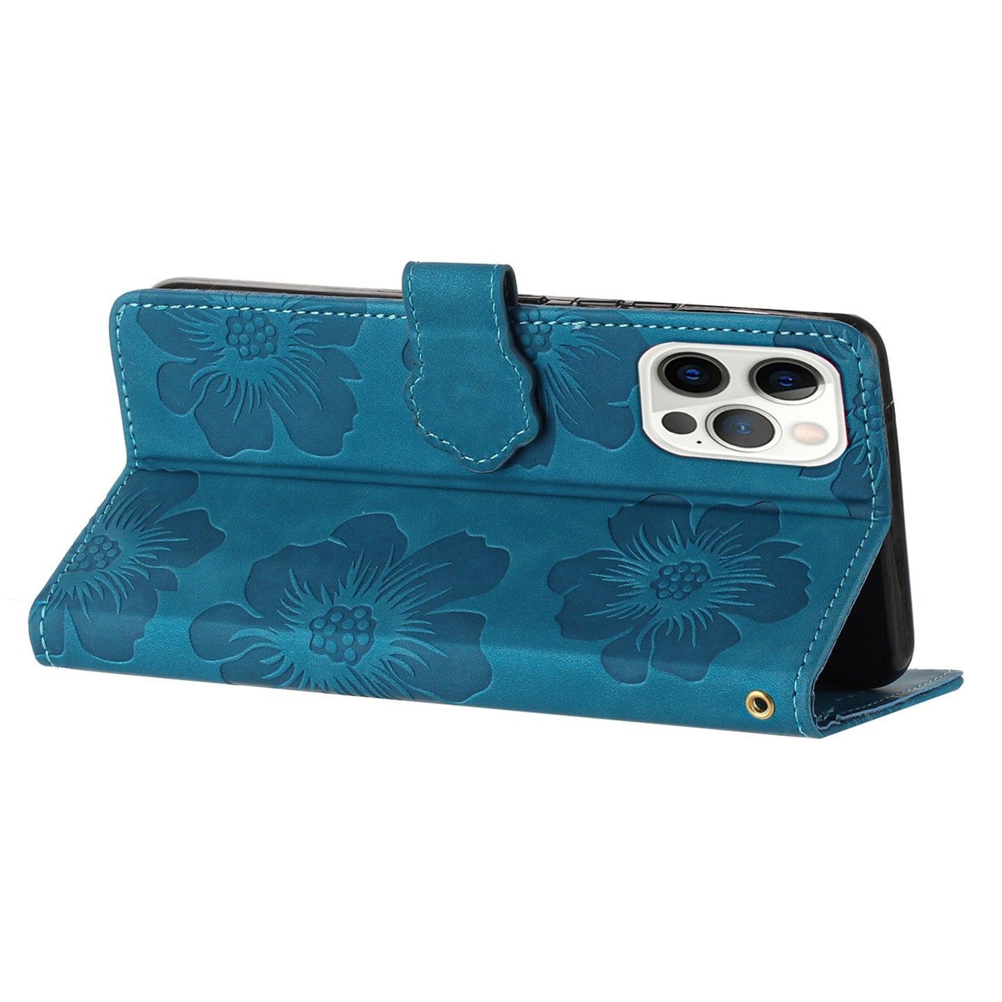 For iPhone 14 Pro Max Flowers Pattern Phone Case PU Leather Flip Stand Wallet Cover