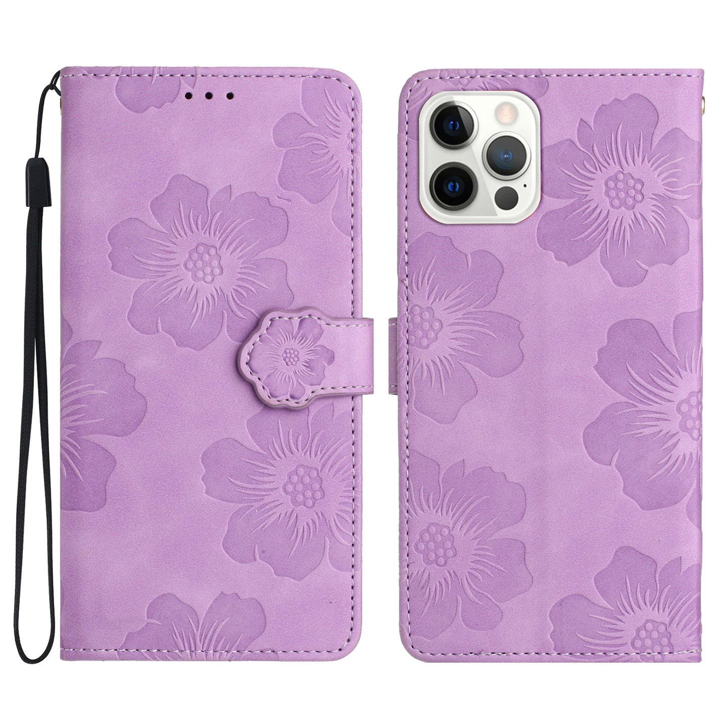For iPhone 14 Pro Max Flowers Pattern Phone Case PU Leather Flip Stand Wallet Cover