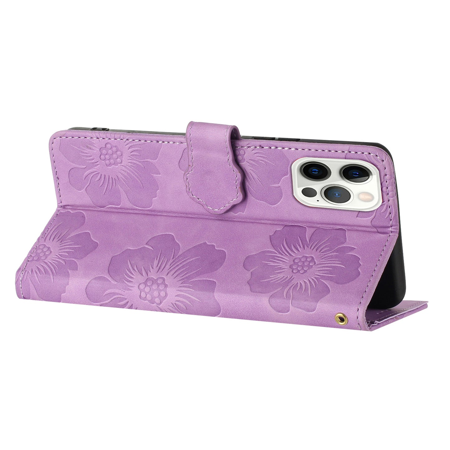 For iPhone 14 Pro Max Flowers Pattern Phone Case PU Leather Flip Stand Wallet Cover