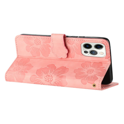 For iPhone 14 Pro Max Flowers Pattern Phone Case PU Leather Flip Stand Wallet Cover