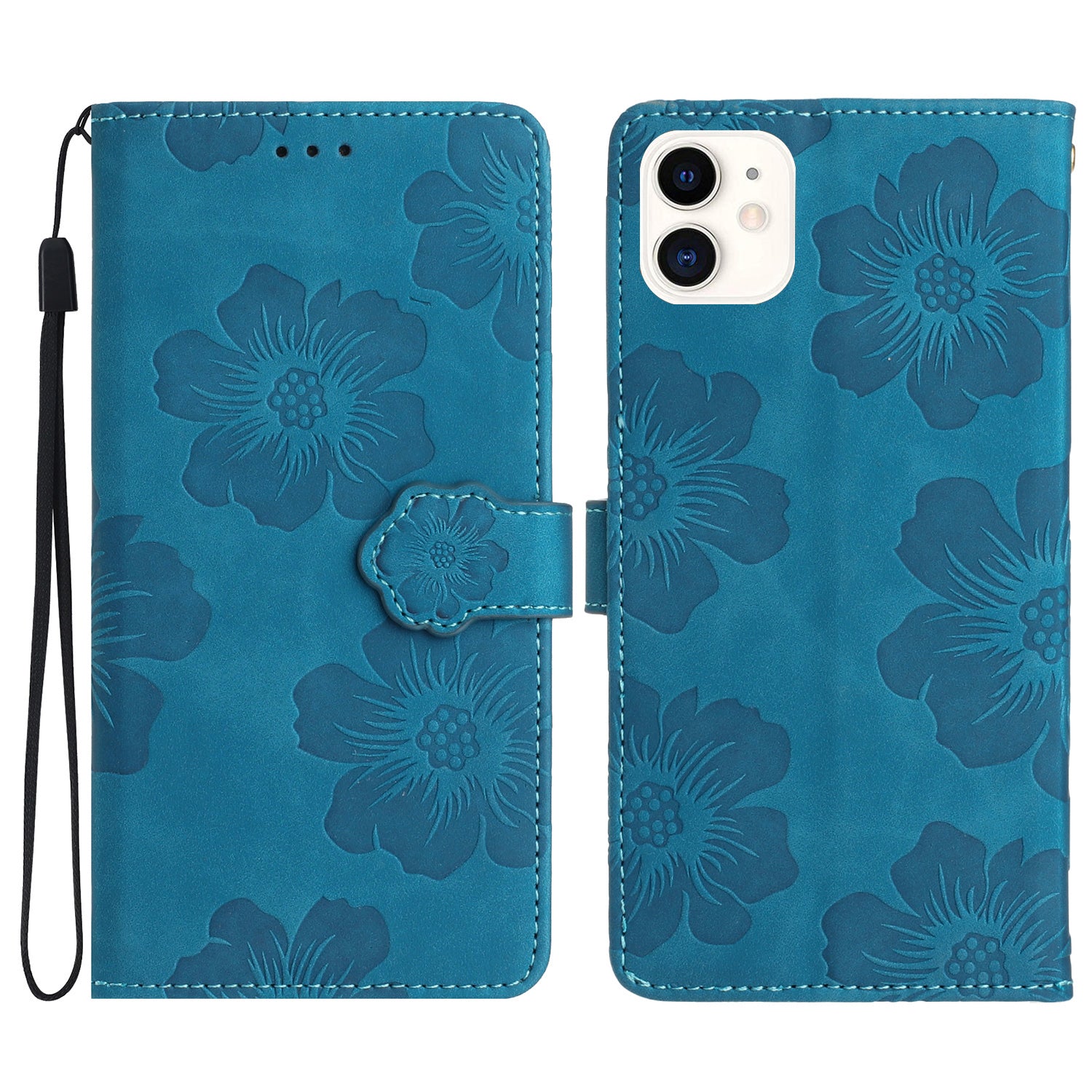 For iPhone 11 Cell Phone Case Flowers Imprinted PU Leather Stand Wallet Cover