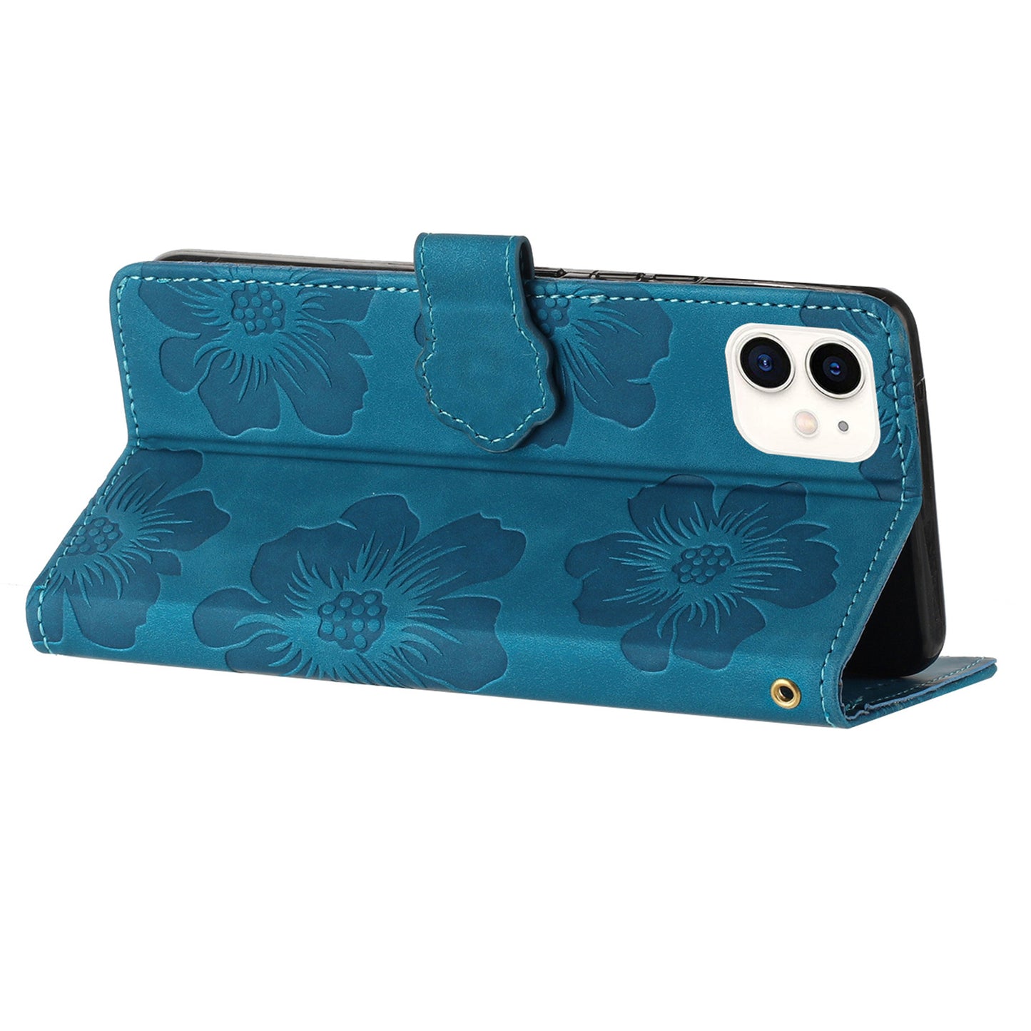 For iPhone 11 Cell Phone Case Flowers Imprinted PU Leather Stand Wallet Cover
