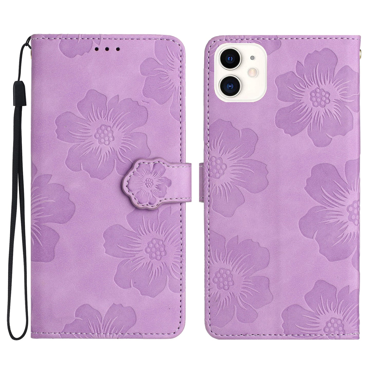 For iPhone 11 Cell Phone Case Flowers Imprinted PU Leather Stand Wallet Cover