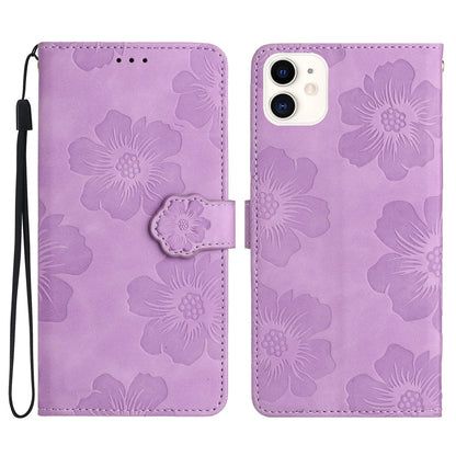 For iPhone 11 Cell Phone Case Flowers Imprinted PU Leather Stand Wallet Cover