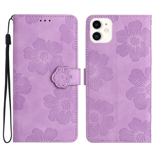 For iPhone 11 Cell Phone Case Flowers Imprinted PU Leather Stand Wallet Cover