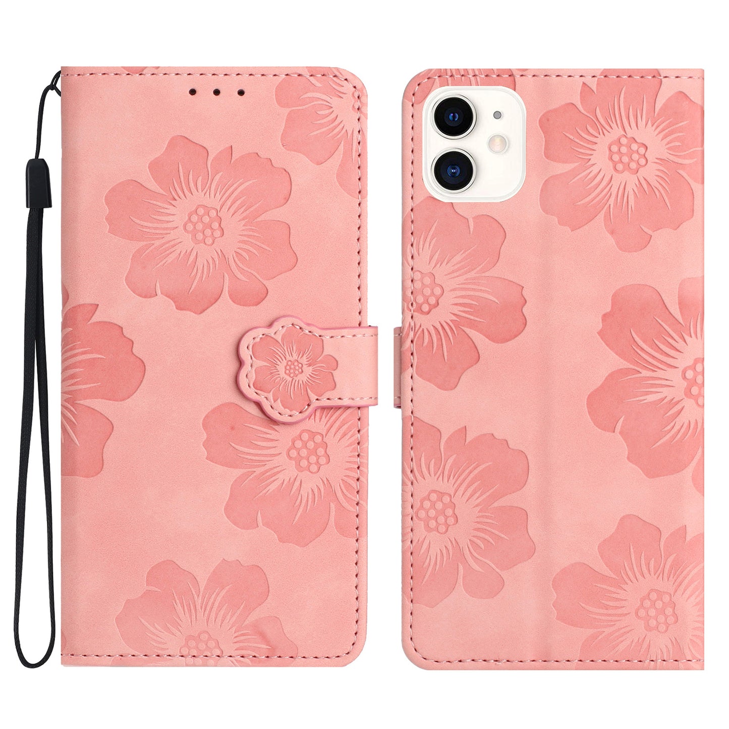 For iPhone 11 Cell Phone Case Flowers Imprinted PU Leather Stand Wallet Cover