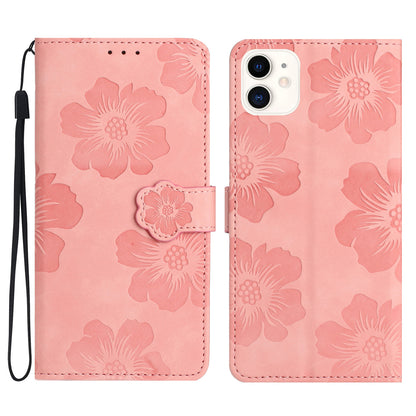 For iPhone 11 Cell Phone Case Flowers Imprinted PU Leather Stand Wallet Cover