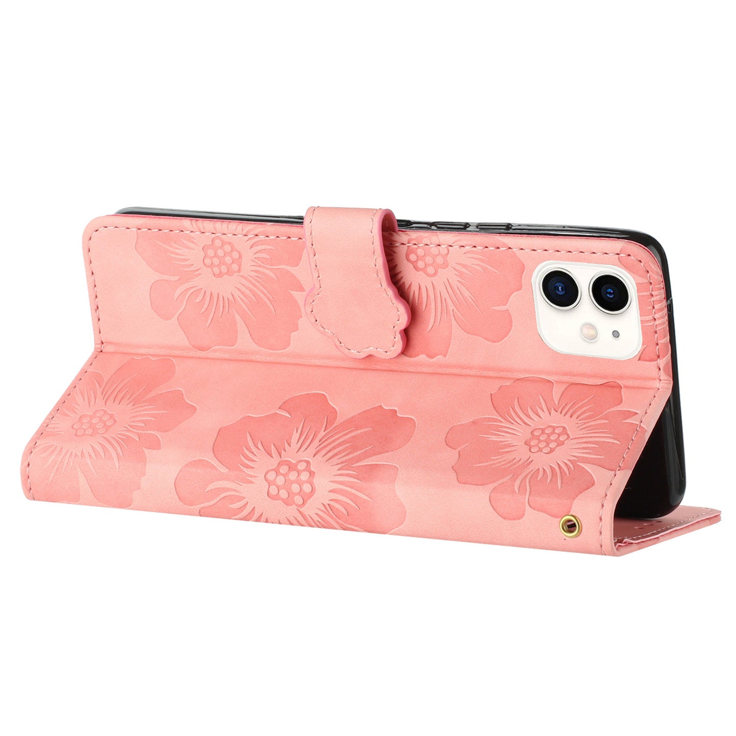 For iPhone 11 Cell Phone Case Flowers Imprinted PU Leather Stand Wallet Cover