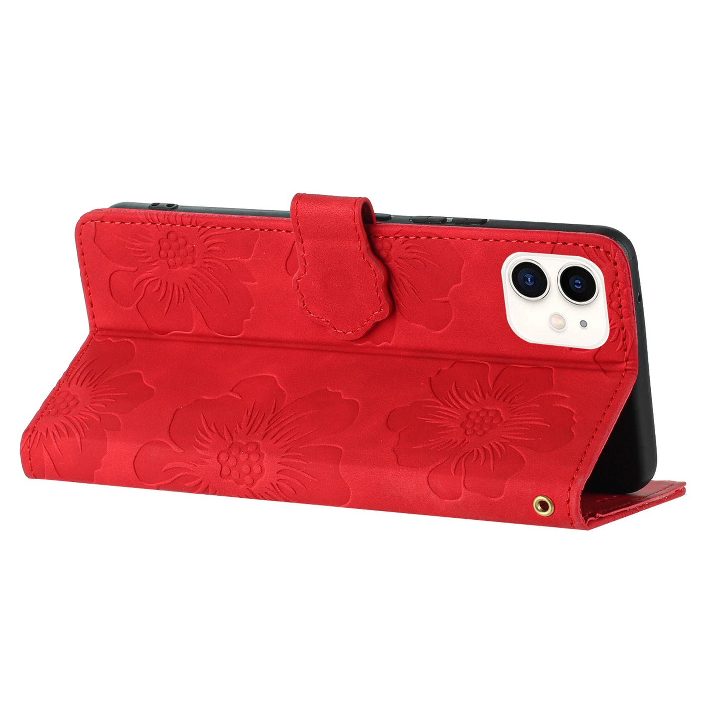 For iPhone 11 Cell Phone Case Flowers Imprinted PU Leather Stand Wallet Cover