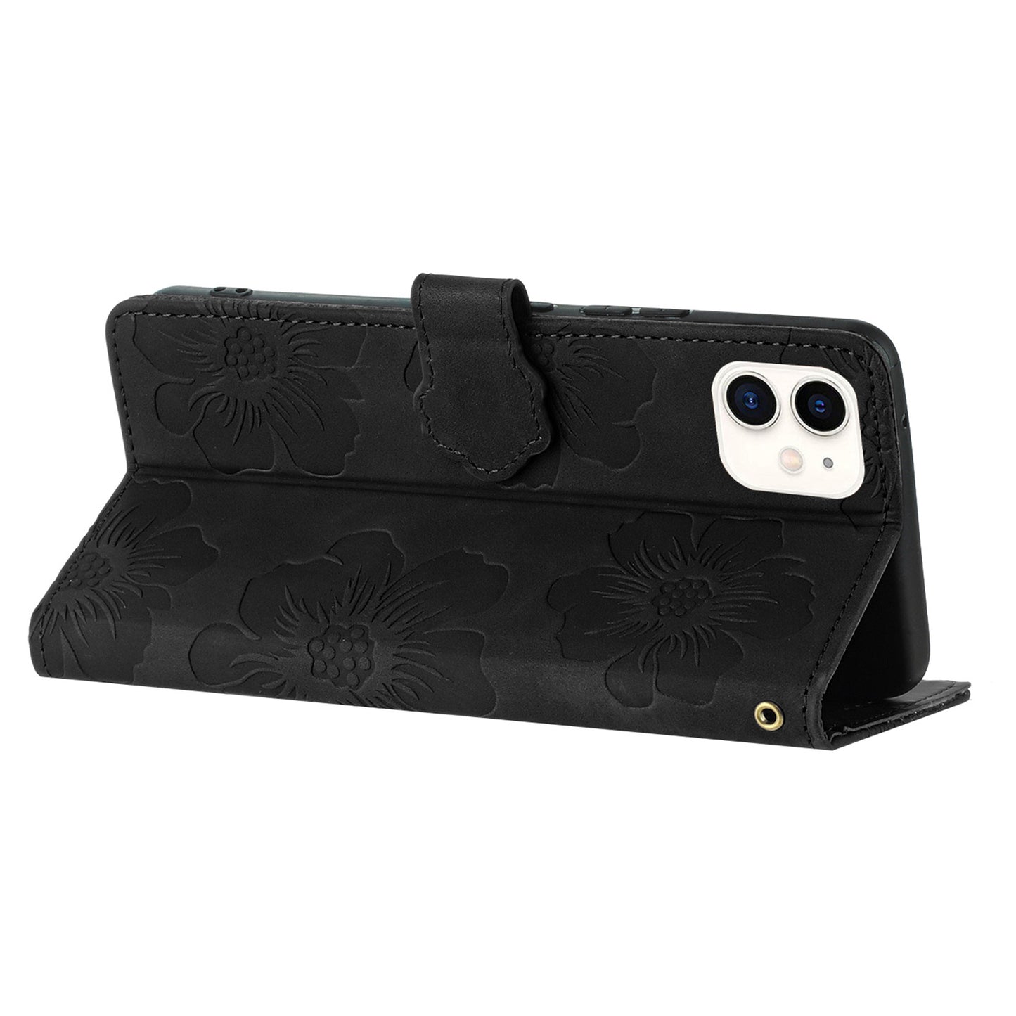 For iPhone 11 Cell Phone Case Flowers Imprinted PU Leather Stand Wallet Cover
