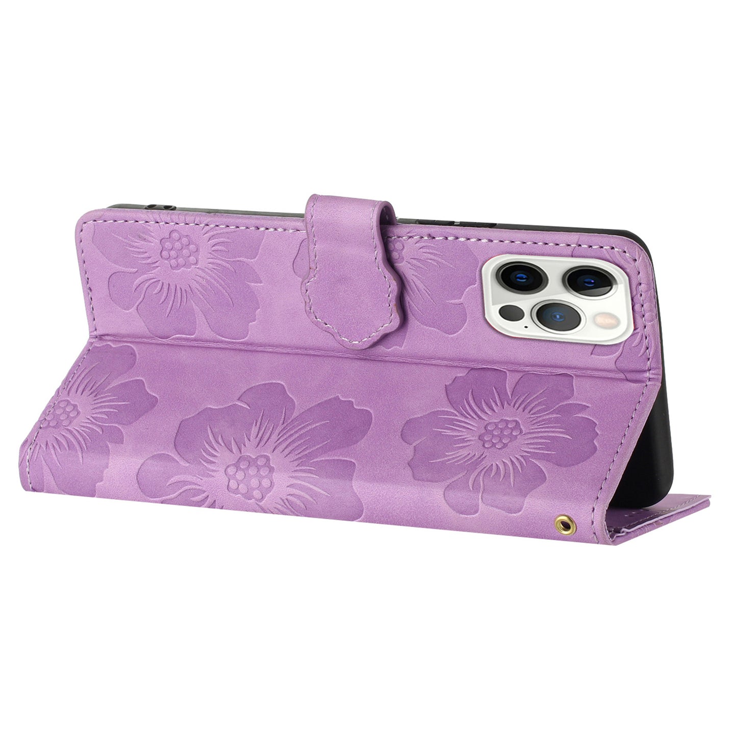 For iPhone 12 Pro Max 6.7 inch Flowers Imprint Phone Case PU Leather Wallet Cover with Stand