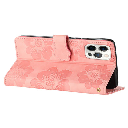 For iPhone 12 Pro Max 6.7 inch Flowers Imprint Phone Case PU Leather Wallet Cover with Stand