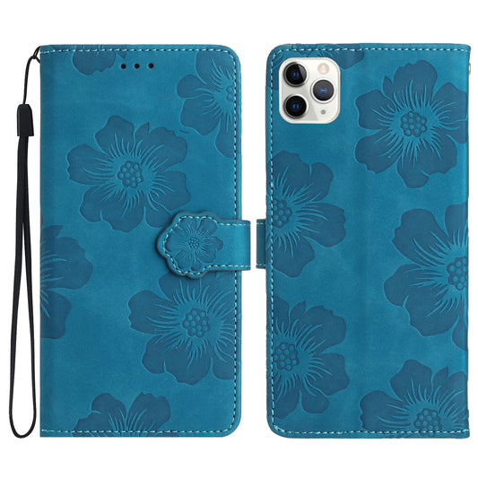 For iPhone 11 Pro Flowers Imprint Flip Stand Phone Case PU Leather Wallet Shockproof Cover