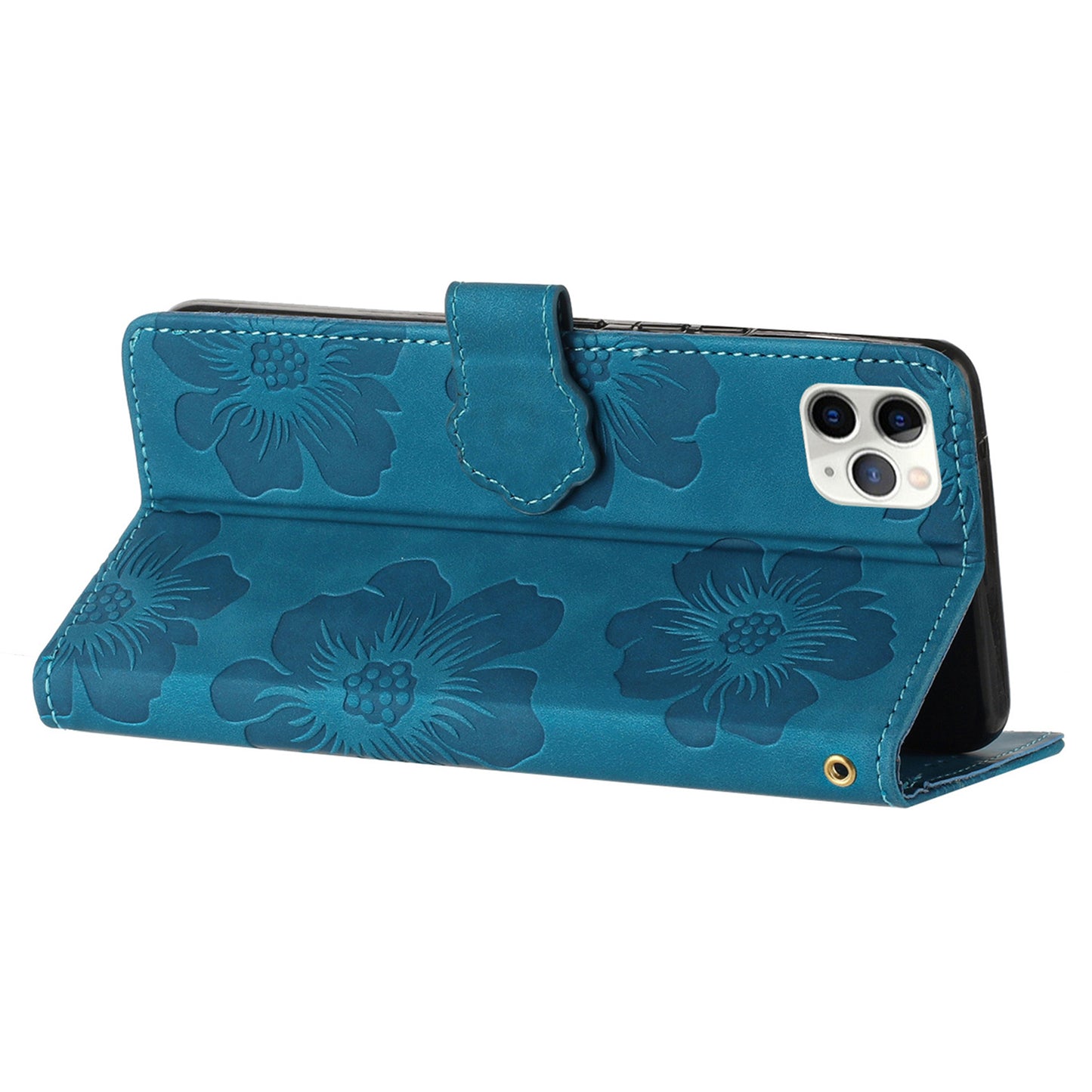 For iPhone 11 Pro Flowers Imprint Flip Stand Phone Case PU Leather Wallet Shockproof Cover