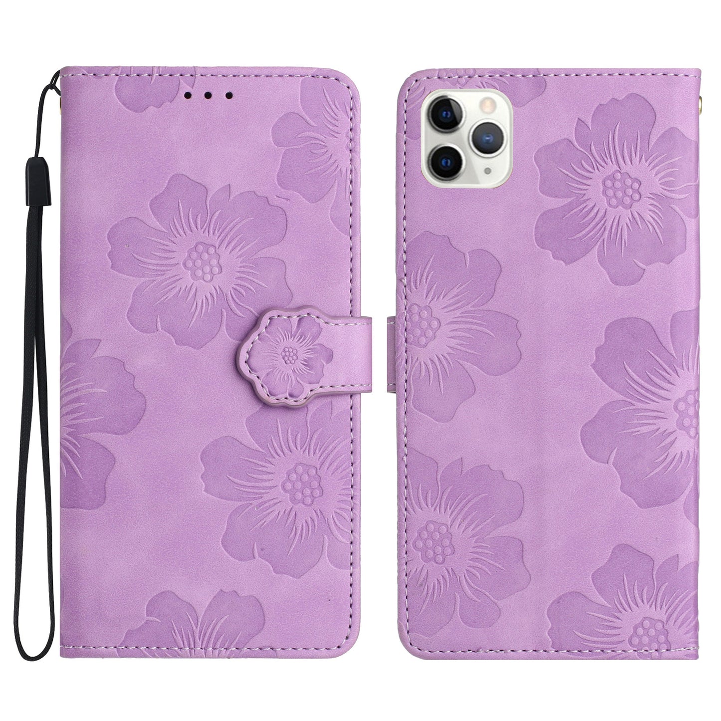 For iPhone 11 Pro Flowers Imprint Flip Stand Phone Case PU Leather Wallet Shockproof Cover