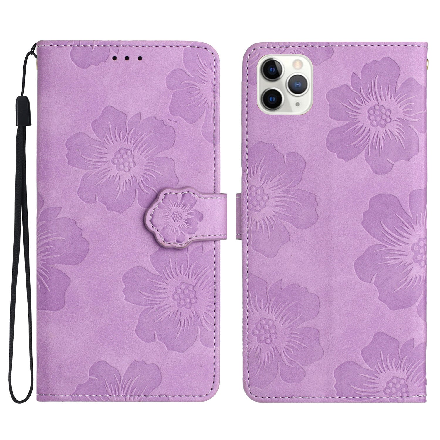 For iPhone 11 Pro Flowers Imprint Flip Stand Phone Case PU Leather Wallet Shockproof Cover
