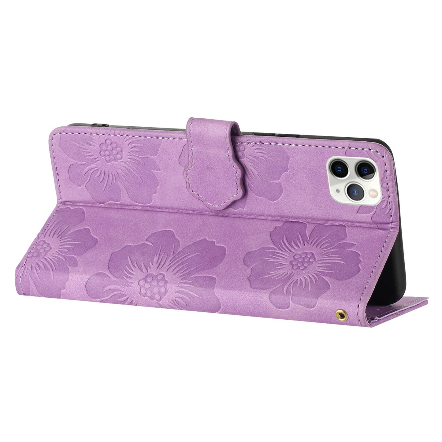 For iPhone 11 Pro Flowers Imprint Flip Stand Phone Case PU Leather Wallet Shockproof Cover
