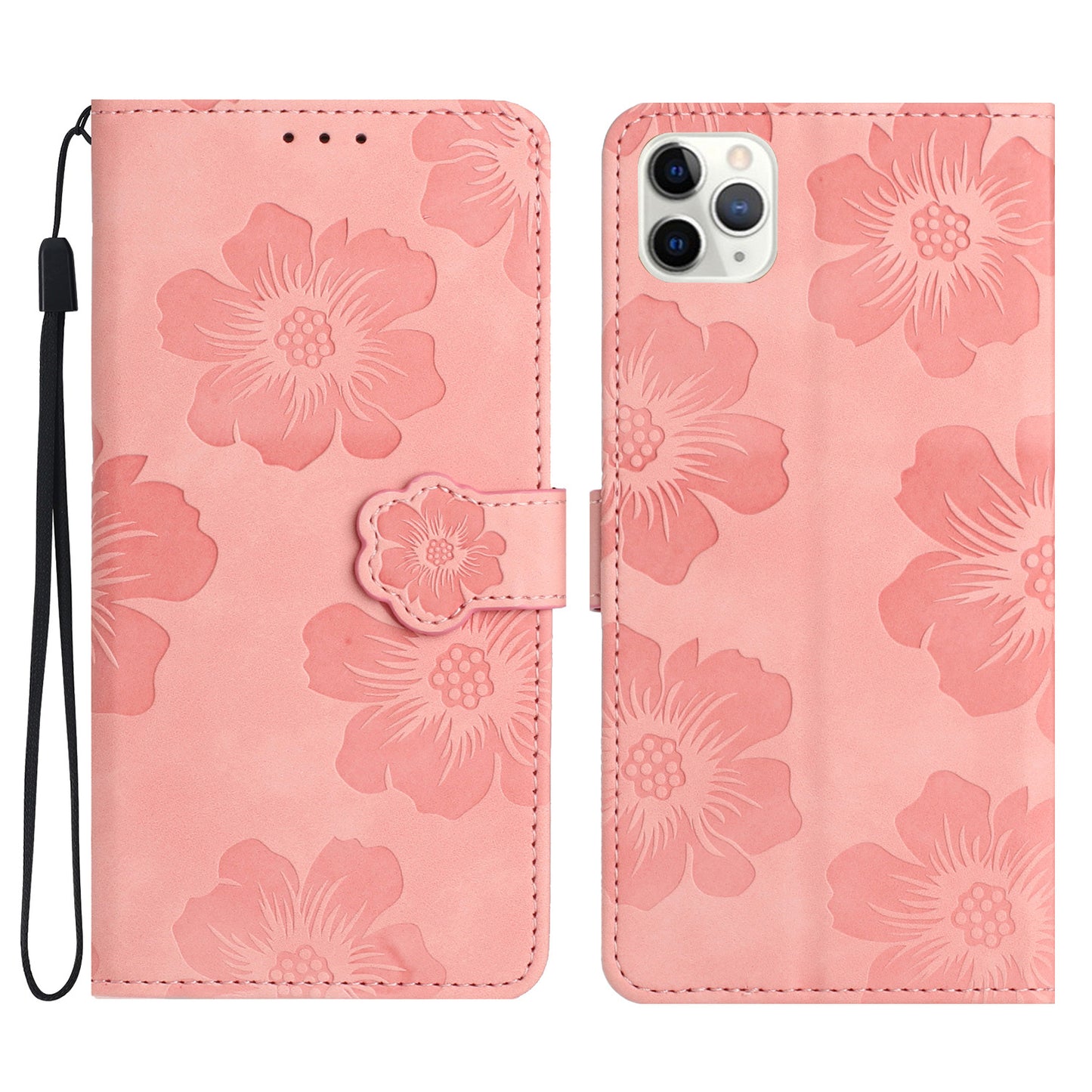 For iPhone 11 Pro Flowers Imprint Flip Stand Phone Case PU Leather Wallet Shockproof Cover