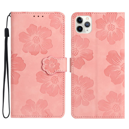 For iPhone 11 Pro Flowers Imprint Flip Stand Phone Case PU Leather Wallet Shockproof Cover