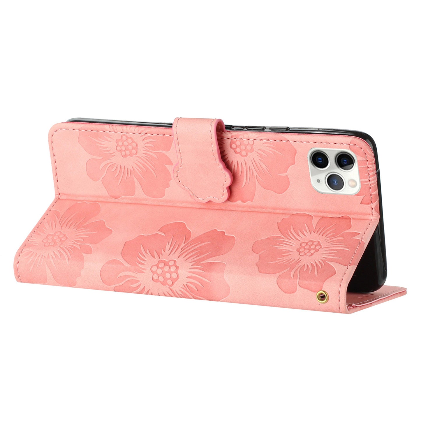 For iPhone 11 Pro Flowers Imprint Flip Stand Phone Case PU Leather Wallet Shockproof Cover