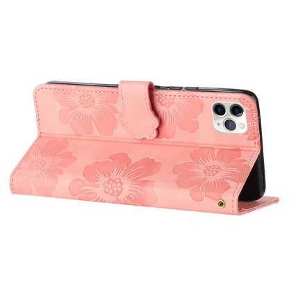 For iPhone 11 Pro Flowers Imprint Flip Stand Phone Case PU Leather Wallet Shockproof Cover