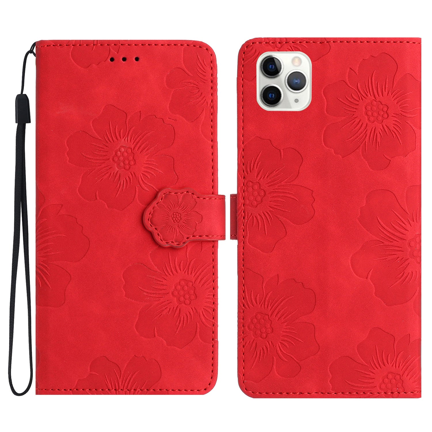 For iPhone 11 Pro Flowers Imprint Flip Stand Phone Case PU Leather Wallet Shockproof Cover