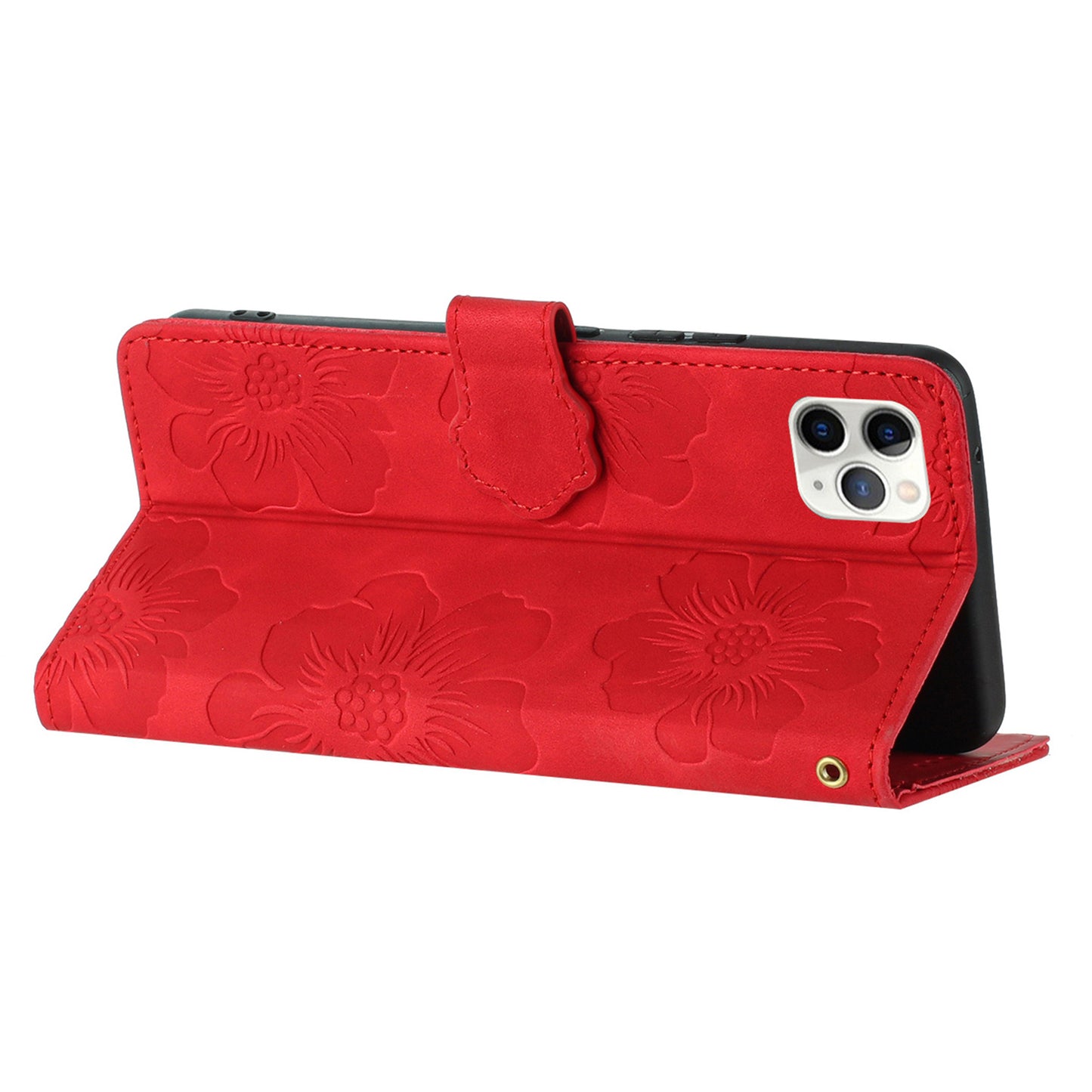 For iPhone 11 Pro Flowers Imprint Flip Stand Phone Case PU Leather Wallet Shockproof Cover