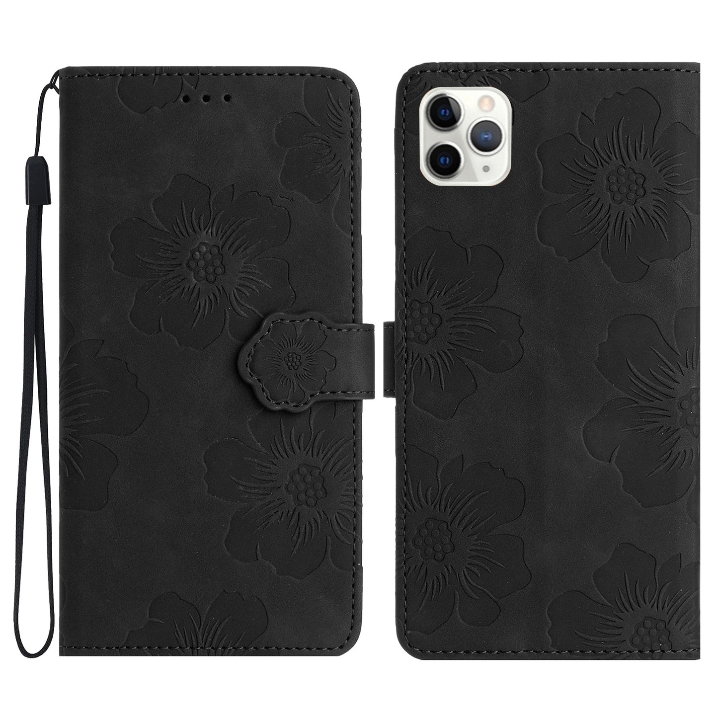 For iPhone 11 Pro Flowers Imprint Flip Stand Phone Case PU Leather Wallet Shockproof Cover