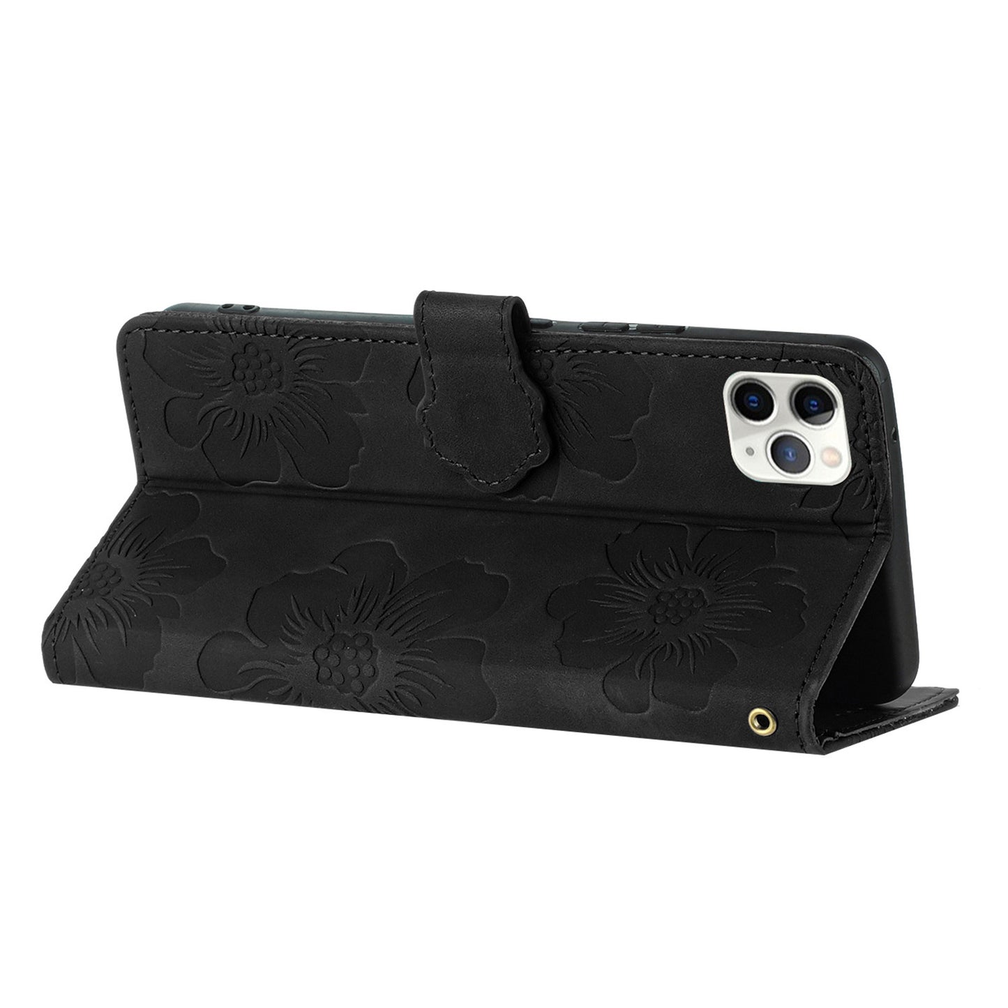 For iPhone 11 Pro Flowers Imprint Flip Stand Phone Case PU Leather Wallet Shockproof Cover