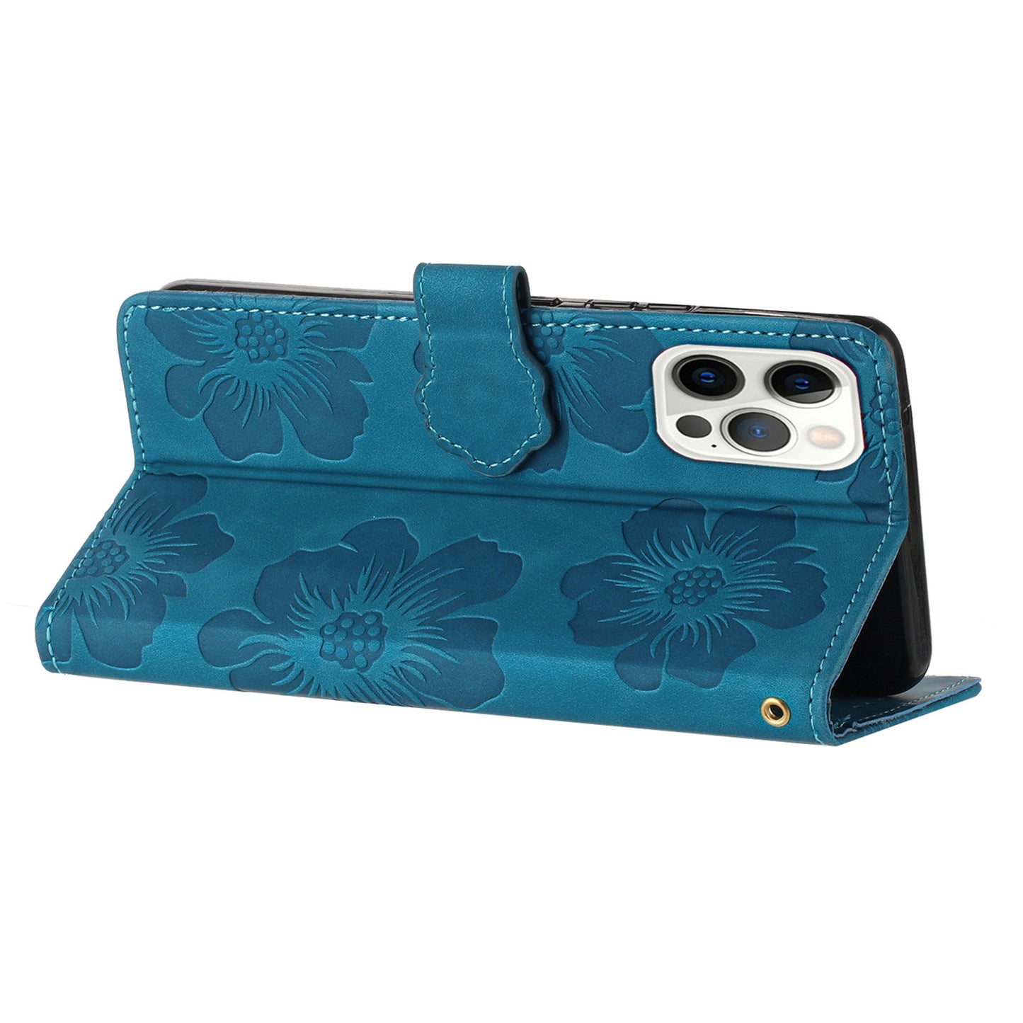 For iPhone 12 Pro 6.1 inch Flowers Imprinted PU Leather Phone Case Folding Stand Wallet Cover