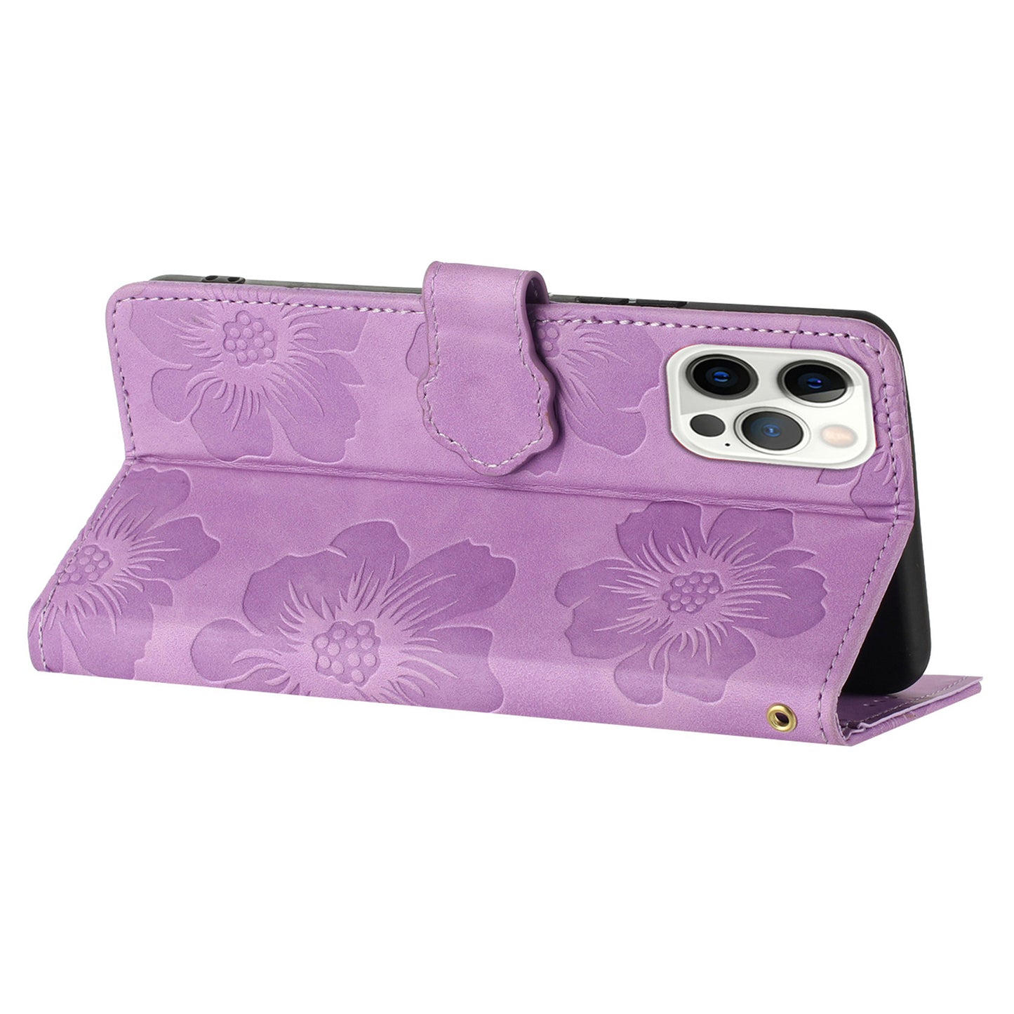 For iPhone 12 Pro 6.1 inch Flowers Imprinted PU Leather Phone Case Folding Stand Wallet Cover