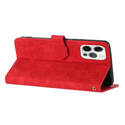For iPhone 12 Pro 6.1 inch Flowers Imprinted PU Leather Phone Case Folding Stand Wallet Cover