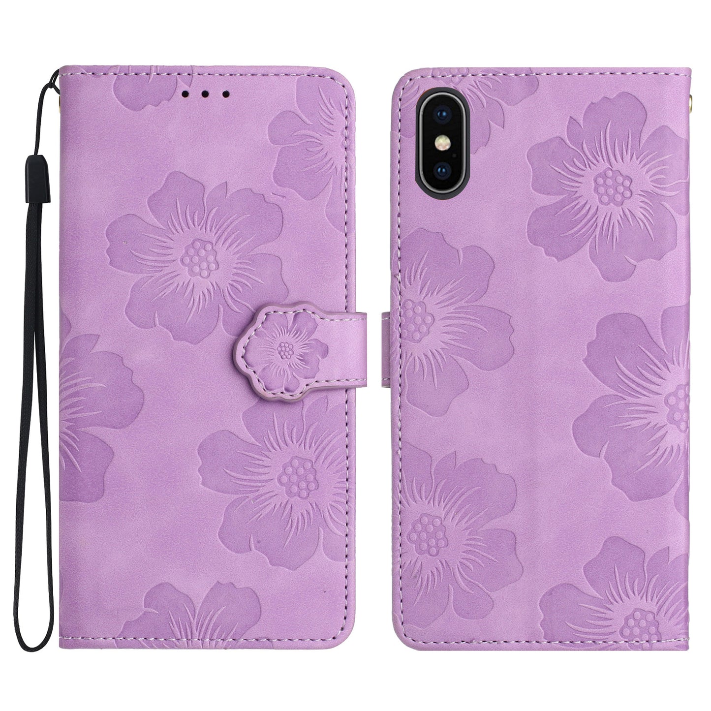 For iPhone XS Max 6.5 inch Flowers Imprint Drop-proof Shell PU Leather Wallet Flip Stand Cover