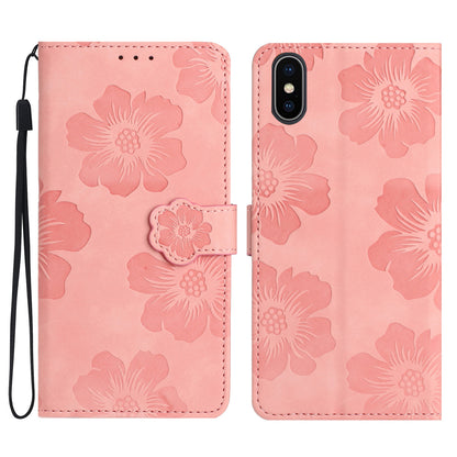 For iPhone XS Max 6.5 inch Flowers Imprint Drop-proof Shell PU Leather Wallet Flip Stand Cover