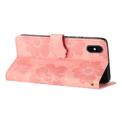 For iPhone XS Max 6.5 inch Flowers Imprint Drop-proof Shell PU Leather Wallet Flip Stand Cover
