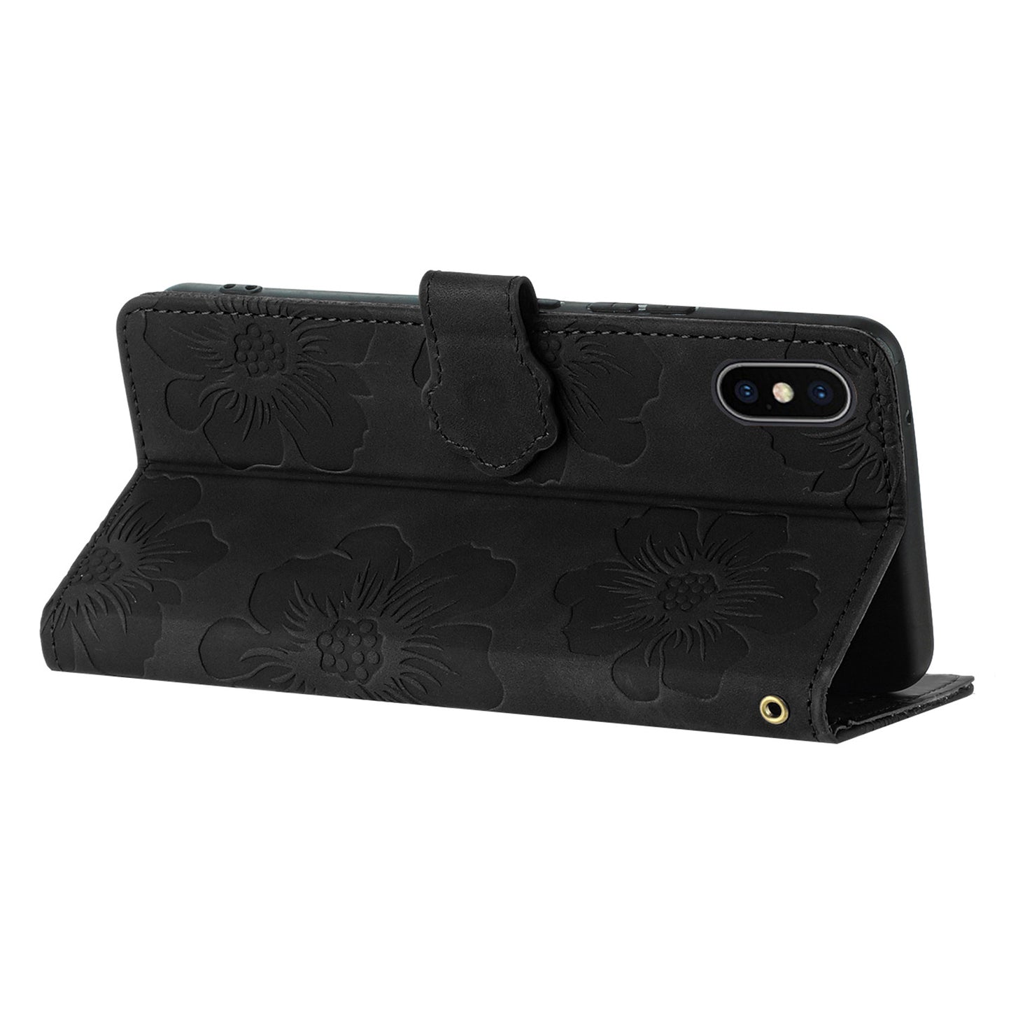 For iPhone XS Max 6.5 inch Flowers Imprint Drop-proof Shell PU Leather Wallet Flip Stand Cover