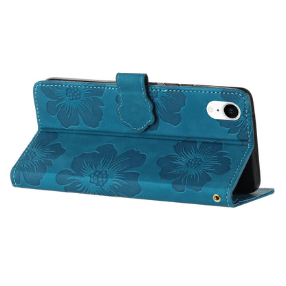 For iPhone XR 6.1 inch Flowers Pattern Anti-drop Phone Case PU Leather Stand Wallet Cover