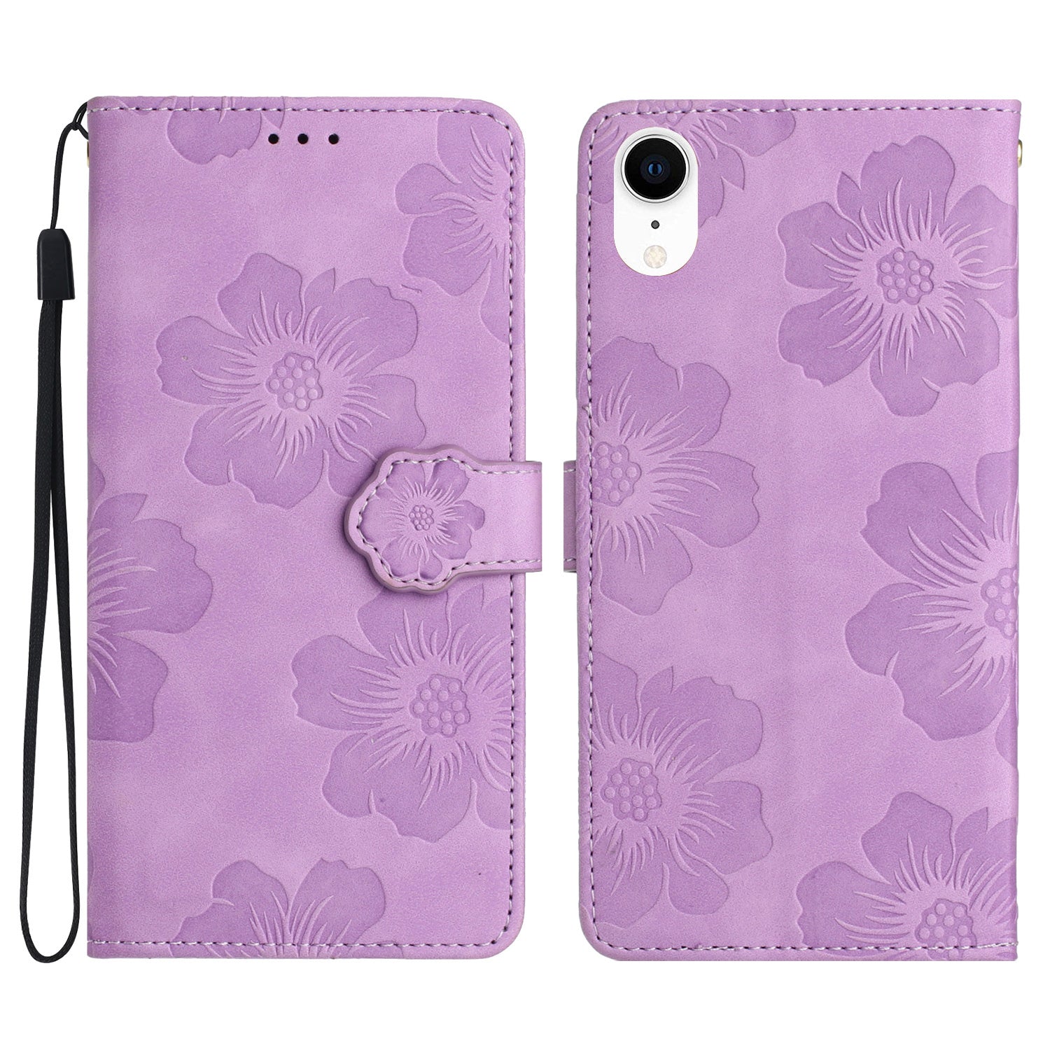 For iPhone XR 6.1 inch Flowers Pattern Anti-drop Phone Case PU Leather Stand Wallet Cover