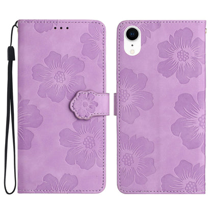 For iPhone XR 6.1 inch Flowers Pattern Anti-drop Phone Case PU Leather Stand Wallet Cover